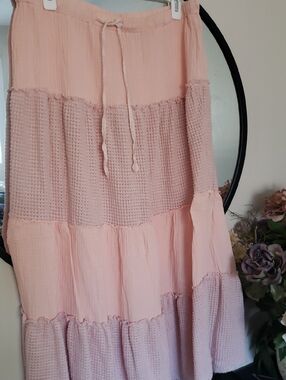 POL Light Pink Tiered Textured Skirt